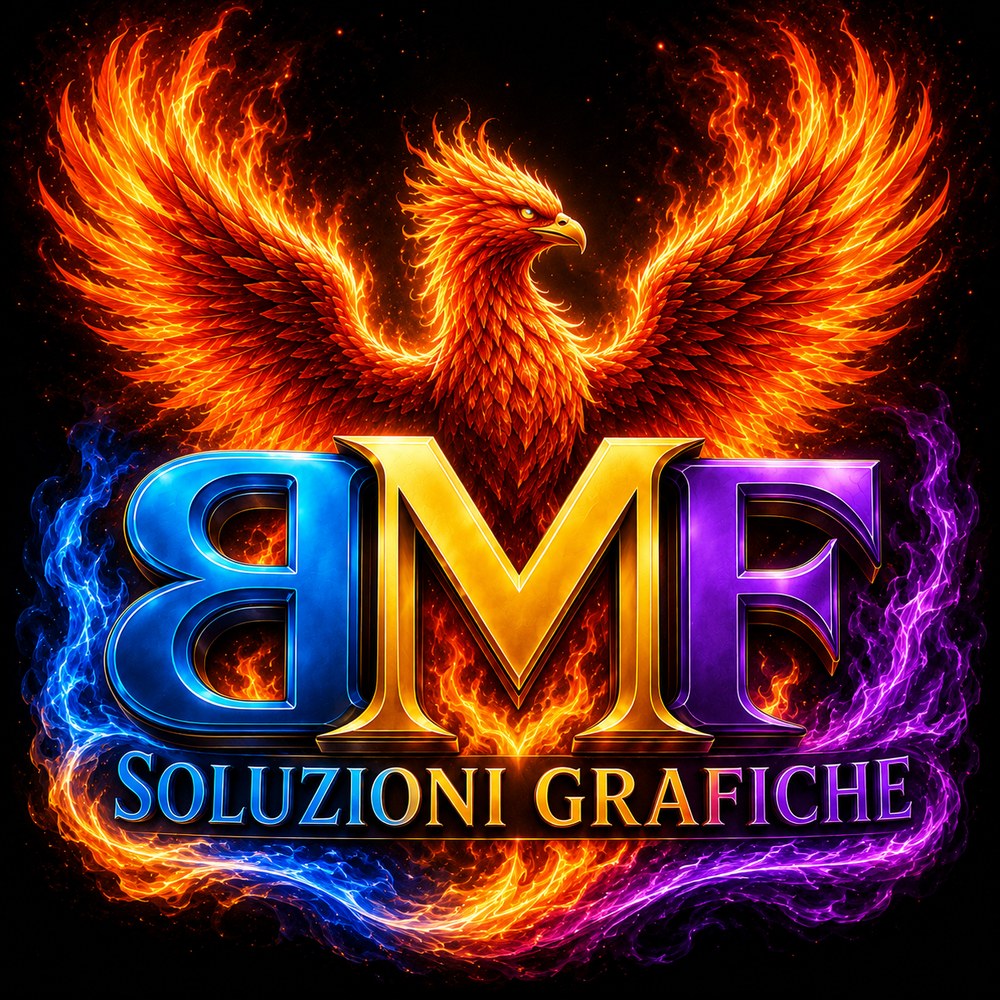 Logo BMF Soluzioni Grafiche con fenice di fuoco
